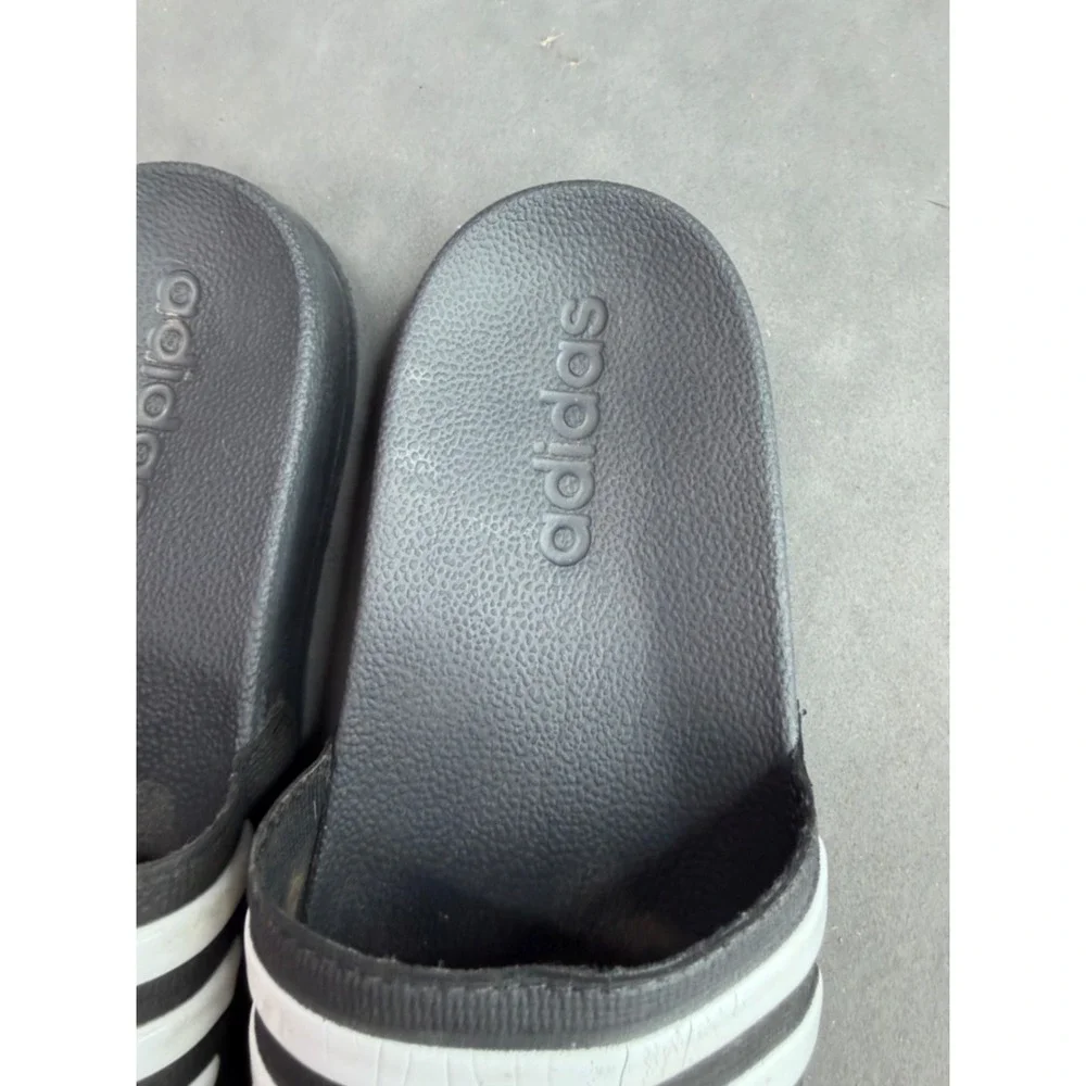 Adidas Adilette Kids Slides Black White 3 Stripe Athletic Sandals Size 12